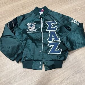 Green Satin Greek Letter Bomber Jacket - Unbranded
